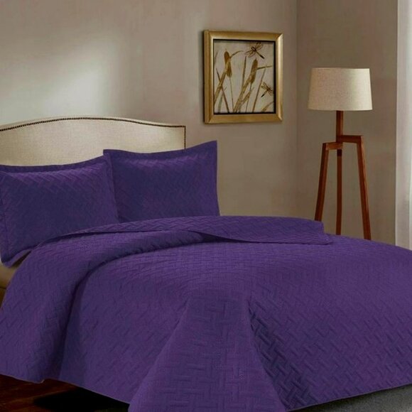 3PC Quilt Bedspread Set Oversized King Parachute Purple - Picture 1 of 5